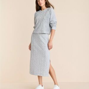Lou & Grey Quilted Cable-Pattern Gray Crewneck Sweater and Skirt Set